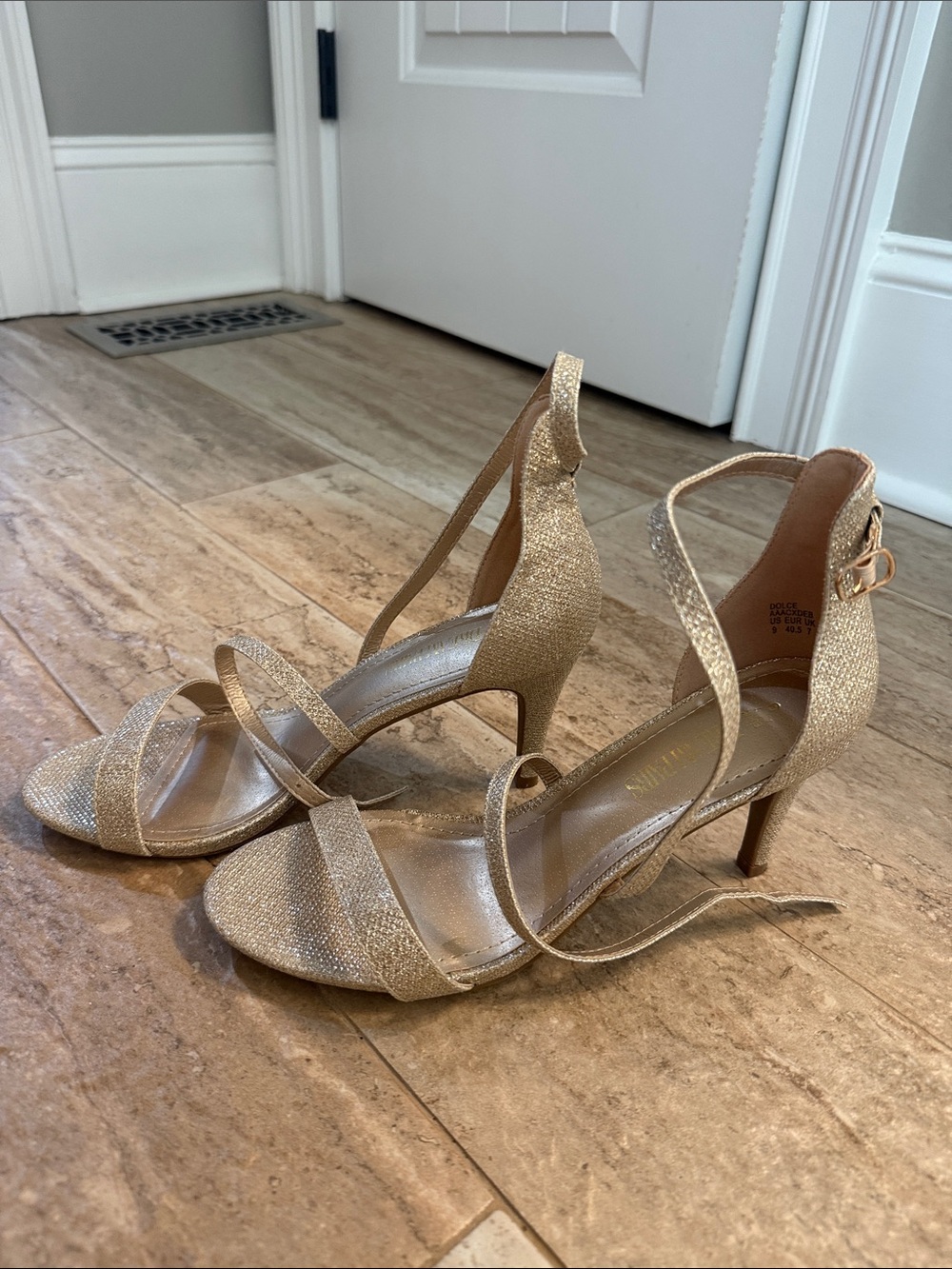 Dream Pairs Gold Glitter Strappy Ankle-Tie Heels